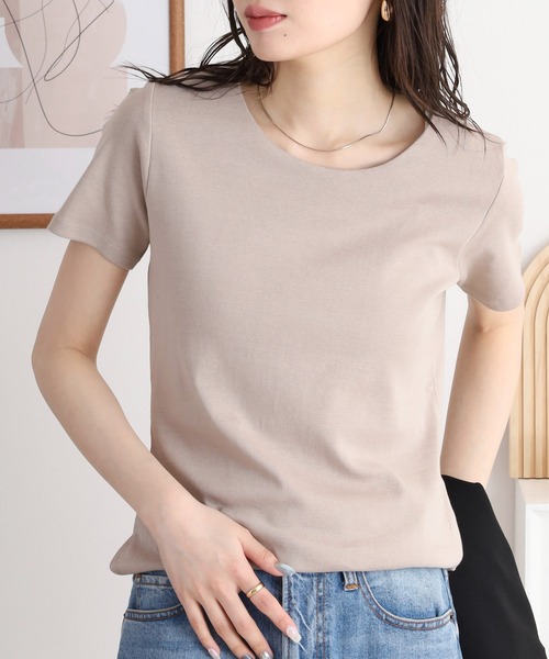 tシャツ コンパクトUネックT レディース セール】UネックコンパクトコットンTシャツ（Tシャツ/カットソー
