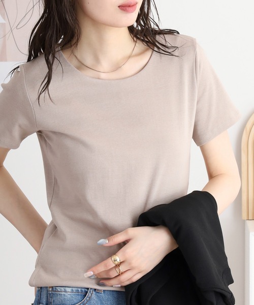 tシャツ コンパクトUネックT レディース セール】UネックコンパクトコットンTシャツ（Tシャツ/カットソー