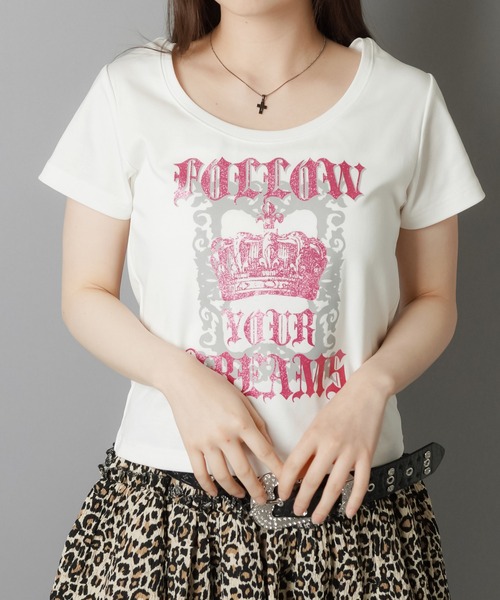 SPINNS(スピンズ)の「平成ギャルTシャツ/クラウンラメ(Tシャツ/カットソー・レディース・オフホワイト/ブラック・ONESIZE)」の9枚目の写真