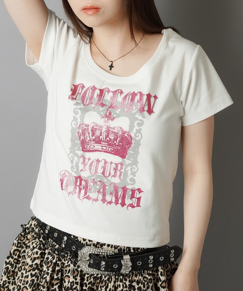 SPINNS(スピンズ)の「平成ギャルTシャツ/クラウンラメ(Tシャツ/カットソー・レディース・オフホワイト/ブラック・ONESIZE)」の4枚目の写真