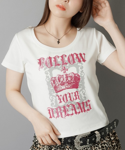 SPINNS(スピンズ)の「平成ギャルTシャツ/クラウンラメ(Tシャツ/カットソー・レディース・オフホワイト/ブラック・ONESIZE)」の6枚目の写真