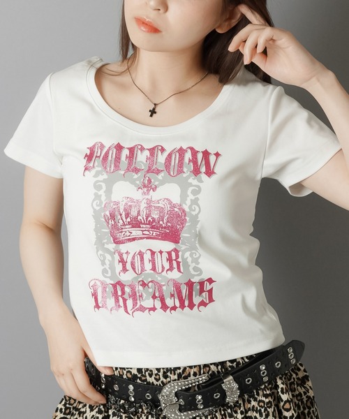 SPINNS(スピンズ)の「平成ギャルTシャツ/クラウンラメ(Tシャツ/カットソー・レディース・オフホワイト/ブラック・ONESIZE)」の7枚目の写真