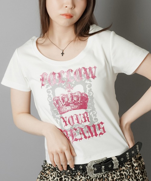 SPINNS(スピンズ)の「平成ギャルTシャツ/クラウンラメ(Tシャツ/カットソー・レディース・オフホワイト/ブラック・ONESIZE)」の3枚目の写真