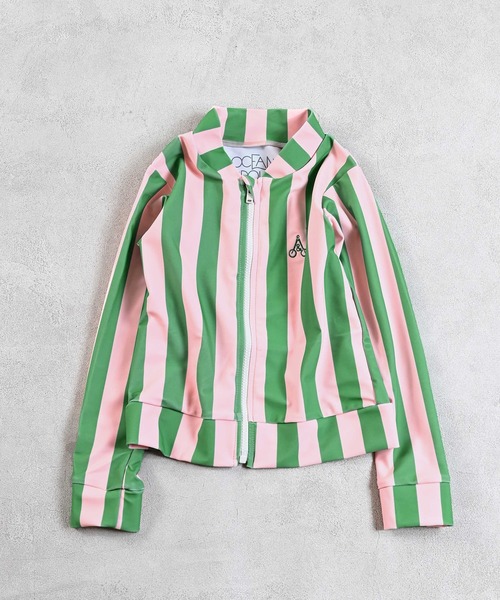 Ocean&Ground(オーシャン&グラウンド)の「【UVカット】GIRL’SソウガラZIPラッシュガード(ラッシュガード・キッズ・オレンジ/マルチ/ストライプ/ブラック・120/80/130/140/90/100/110)」の4枚目の写真