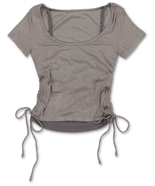 セール】キャミソールレイヤード風半袖カットソー/裾ギャザー（T