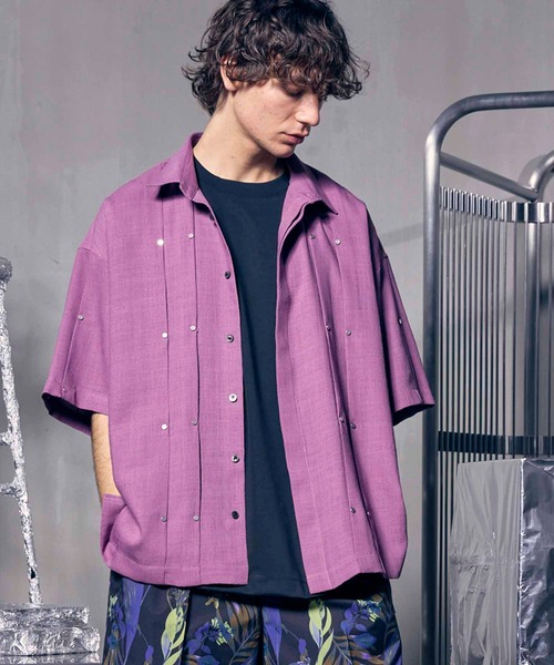 MAISON SPECIAL（メゾンスペシャル）の「《UNISEX》Prime-Over Rivet Short Sleeve Alien Shirt/プライムオーバーリベットショートスリーブエイリアンシャツ【MAISON SPECIAL/メゾンスペシャル】（シャツ/ブラウス・メンズ・ブラック/オフホワイト/パープル・1/2）」の3枚目の写真