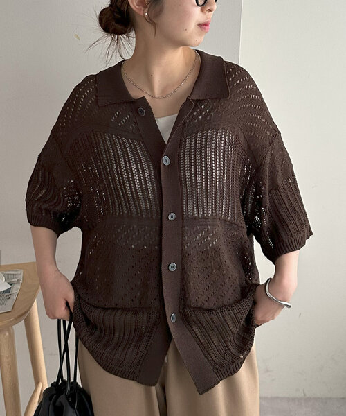 DISCOAT（ディスコート）の「【ユニセックス】スカシアミニットカーディガン（カーディガン/ボレロ・レディース・カーキ/ブラック/ダークブラウン・FREE）」の18枚目の写真