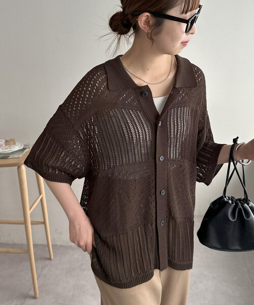 DISCOAT（ディスコート）の「【ユニセックス】スカシアミニットカーディガン（カーディガン/ボレロ・レディース・カーキ/ブラック/ダークブラウン・FREE）」の19枚目の写真