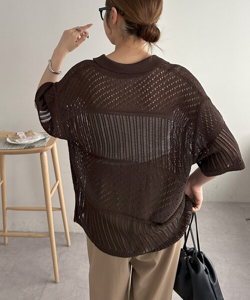 DISCOAT（ディスコート）の「【ユニセックス】スカシアミニットカーディガン（カーディガン/ボレロ・レディース・カーキ/ブラック/ダークブラウン・FREE）」の21枚目の写真