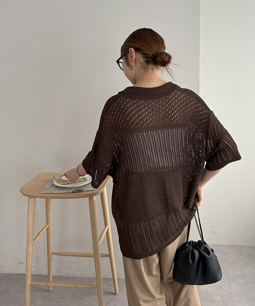 DISCOAT（ディスコート）の「【ユニセックス】スカシアミニットカーディガン（カーディガン/ボレロ・レディース・カーキ/ブラック/ダークブラウン・FREE）」の22枚目の写真