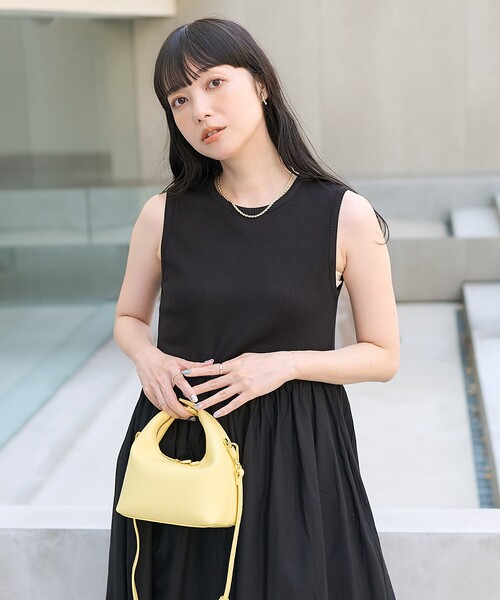 FREAK'S STORE(フリークスストア)の「インド ノースリーブ異素材ドッキングワンピース/リブ切替ワンピース(ワンピース・レディース・オフホワイト/グレー/ブラック/サックスブルー・フリ-)」の9枚目の写真