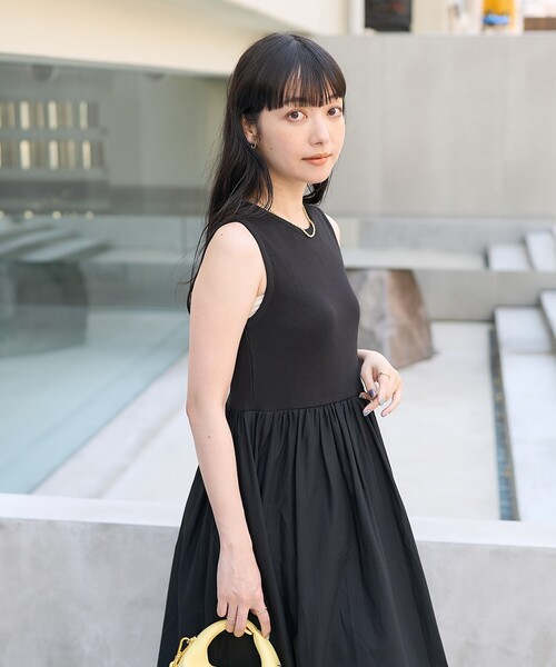 FREAK'S STORE(フリークスストア)の「インド ノースリーブ異素材ドッキングワンピース/リブ切替ワンピース(ワンピース・レディース・オフホワイト/グレー/ブラック/サックスブルー・フリ-)」の10枚目の写真