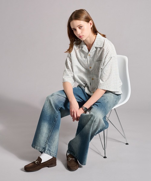 WETTEMPT(ウィテンプト)の「OPEN COLLAR SEERSUCKER PLAID SHIRT / オープンカラーシアサッカーチェックシャツ(シャツ/ブラウス・メンズ・ブラウン/ネイビー/ブラック/オフホワイト・SMALL/MEDIUM/LARGE)」の6枚目の写真