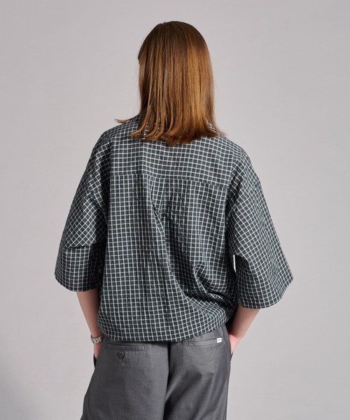 WETTEMPT(ウィテンプト)の「OPEN COLLAR SEERSUCKER PLAID SHIRT / オープンカラーシアサッカーチェックシャツ(シャツ/ブラウス・メンズ・ブラウン/ネイビー/ブラック/オフホワイト・SMALL/MEDIUM/LARGE)」の13枚目の写真