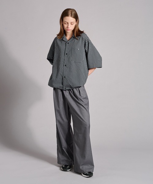 OPEN COLLAR SEERSUCKER PLAID SHIRT / オープンカラーシア