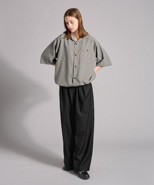 OPEN COLLAR SEERSUCKER PLAID SHIRT / オープンカラーシアサッカー