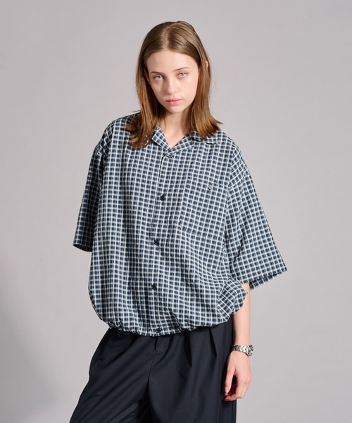 OPEN COLLAR SEERSUCKER PLAID SHIRT / オープンカラーシアサッカー