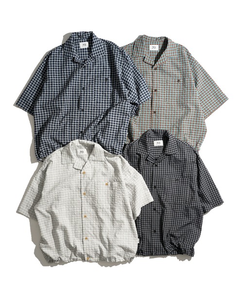 OPEN COLLAR SEERSUCKER PLAID SHIRT / オープンカラーシア