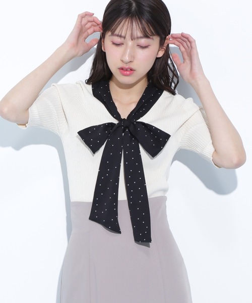 JILL by JILL STUART(ジルバイジルスチュアート)の「◇ボウタイリブニット(ニット/セーター・レディース・ブラック/ホワイト/ピンク・FREE)」の2枚目の写真