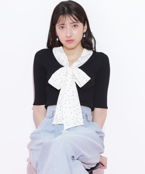 JILL by JILL STUART(ジルバイジルスチュアート)の「◇ボウタイリブニット(ニット/セーター・レディース・ブラック/ホワイト/ピンク・FREE)」の3枚目の写真