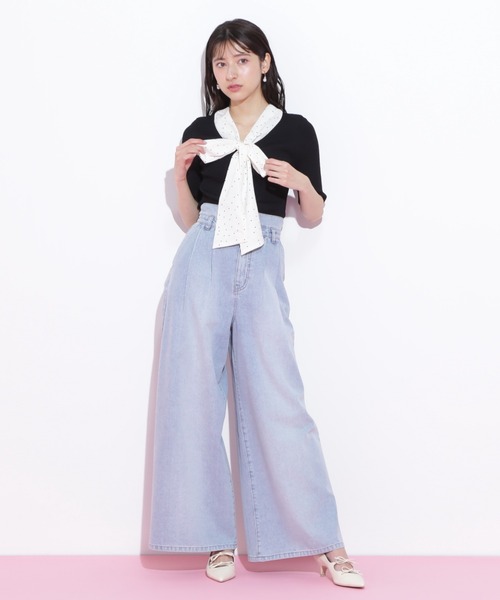 JILL by JILL STUART(ジルバイジルスチュアート)の「◇ボウタイリブニット(ニット/セーター・レディース・ブラック/ホワイト/ピンク・FREE)」の4枚目の写真
