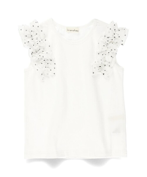 BRANSHES（ブランシェス）の「【プチプラ】肩フリルタンクトップ（タンクトップ・キッズ・オフホワイト/チャコールグレー/ラベンダー/カラフル・150/130/140/110/80/90/120/100）」の2枚目の写真