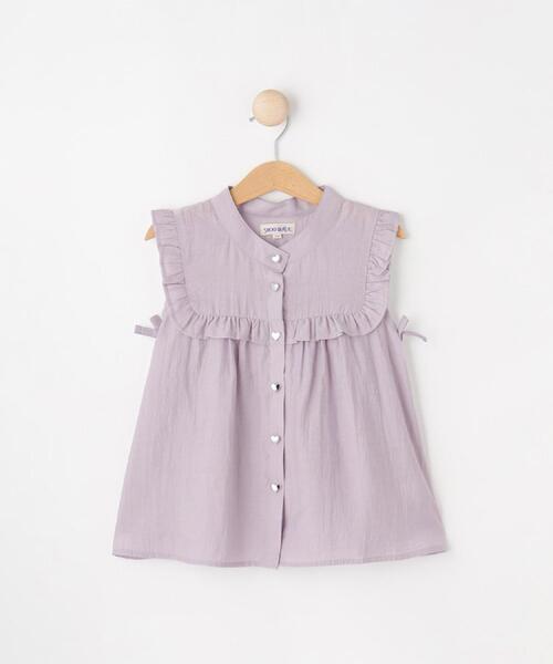 SHOO・LA・RUE（シューラルー）の「【110-150cm】ハートボタンがアクセント ノースリーブブラウス（シャツ/ブラウス・キッズ・ライトベージュ/パープル・10/11/12/13/14/15 ）」の4枚目の写真