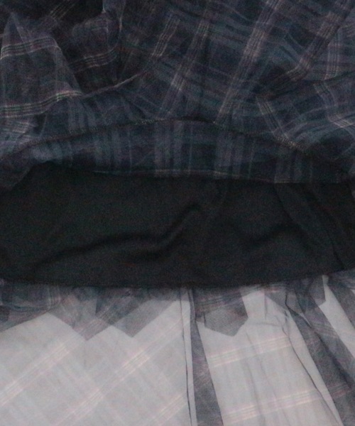 JilLA（ジルア）の「Checkered Tulle Tiered Skirt / チェック柄チュールティアードスカート（スカート・レディース・ネイビー/ブラック・FREE）」の3枚目の写真