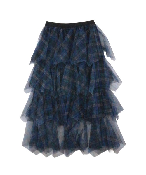 JilLA（ジルア）の「Checkered Tulle Tiered Skirt / チェック柄チュールティアードスカート（スカート・レディース・ネイビー/ブラック・FREE）」の5枚目の写真