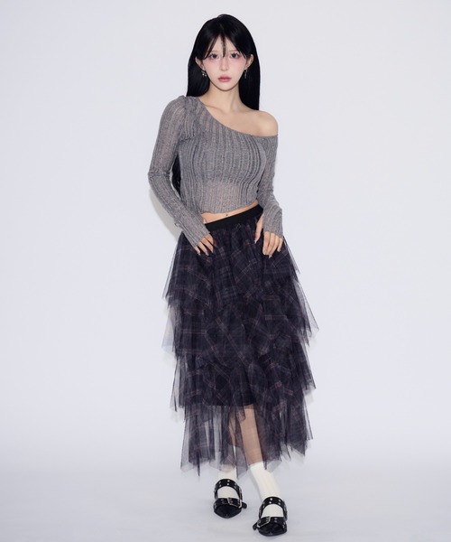 JilLA（ジルア）の「Checkered Tulle Tiered Skirt / チェック柄チュールティアードスカート（スカート・レディース・ネイビー/ブラック・FREE）」の13枚目の写真