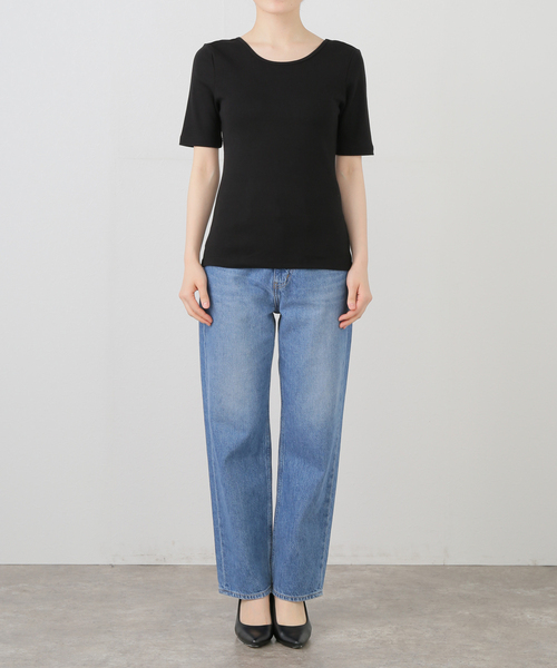 La TOTALITE(ラトータリテ)の「【洗える】blank03/ブランクゴンサム scoop neck ribbed Tシャツ(Tシャツ/カットソー・レディース・ホワイト/ブラック・FREE)」の7枚目の写真