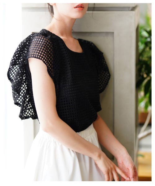 Sawa a la mode(サワアラモード)の「メッシュフリルスリーブトップス(Tシャツ/カットソー・レディース・ホワイト/ブラック・FREE)」の11枚目の写真