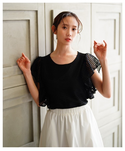 Sawa a la mode(サワアラモード)の「メッシュフリルスリーブトップス(Tシャツ/カットソー・レディース・ホワイト/ブラック・FREE)」の12枚目の写真