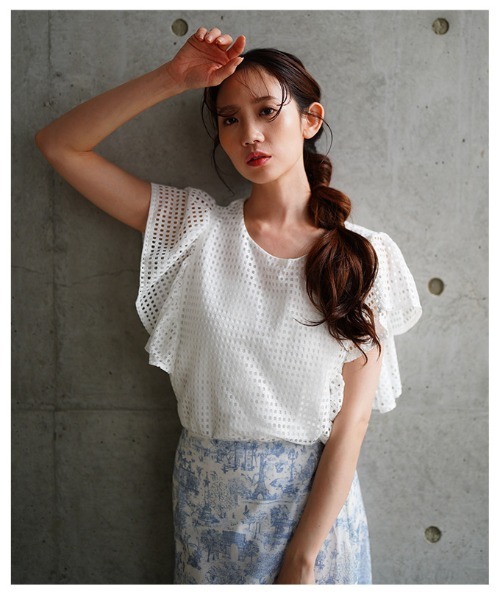 Sawa a la mode(サワアラモード)の「メッシュフリルスリーブトップス(Tシャツ/カットソー・レディース・ホワイト/ブラック・FREE)」の14枚目の写真
