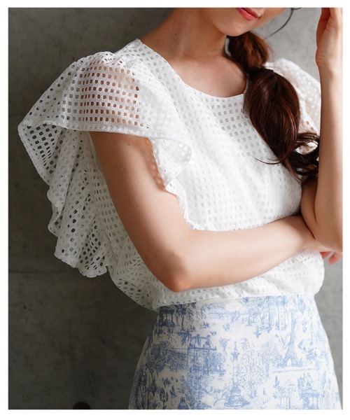 Sawa a la mode(サワアラモード)の「メッシュフリルスリーブトップス(Tシャツ/カットソー・レディース・ホワイト/ブラック・FREE)」の15枚目の写真