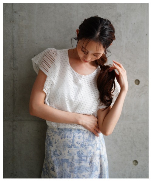 Sawa a la mode(サワアラモード)の「メッシュフリルスリーブトップス(Tシャツ/カットソー・レディース・ホワイト/ブラック・FREE)」の18枚目の写真