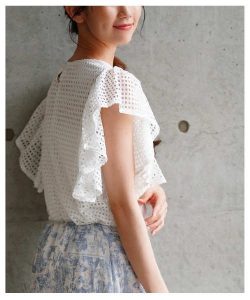 Sawa a la mode(サワアラモード)の「メッシュフリルスリーブトップス(Tシャツ/カットソー・レディース・ホワイト/ブラック・FREE)」の19枚目の写真