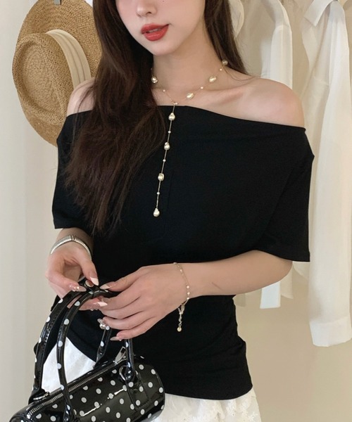 L LABEL（エルラベル）の「アシンメトリーオフショルトップ（Tシャツ/カットソー・レディース・チャコールグレー/グレー/ホワイト/ブラック・FREE）」の8枚目の写真
