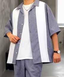 【GROOVY STORE】オープンカラー ワイドシャツ 無地 ストライプ
