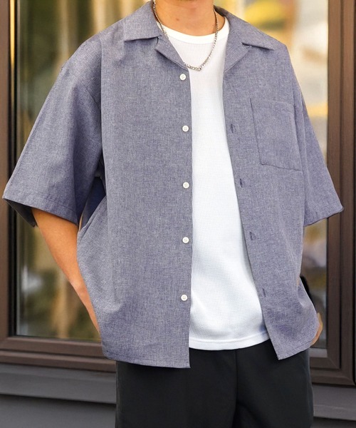 Burner（バーナー）の「【GROOVY STORE】オープンカラー ワイドシャツ 無地 ストライプ（シャツ/ブラウス・メンズ・ホワイト/ブラック×グレー/ブルー系その他/ホワイト×ブラック/ブラック/チャコールグレー/グレイッシュブルー・M/L）」の7枚目の写真