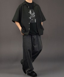【GROOVY STORE】オープンカラー ワイドシャツ 無地 ストライプ