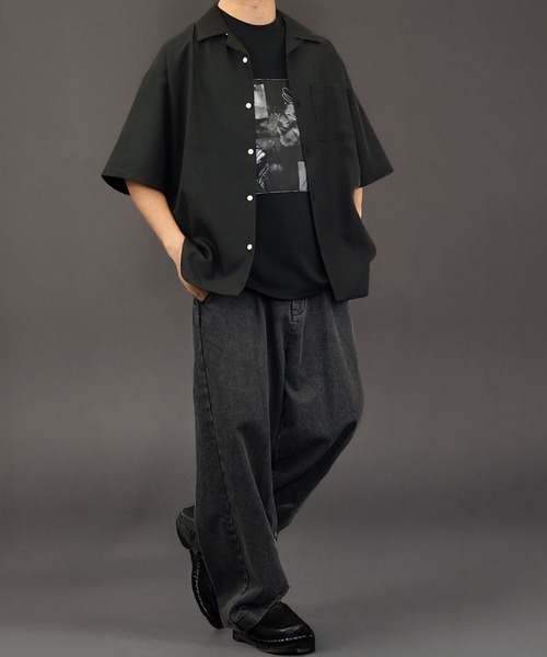 Burner（バーナー）の「【GROOVY STORE】オープンカラー ワイドシャツ 無地 ストライプ（シャツ/ブラウス・メンズ・ホワイト/ブラック×グレー/ブルー系その他/ホワイト×ブラック/ブラック/チャコールグレー/グレイッシュブルー・M/L）」の4枚目の写真