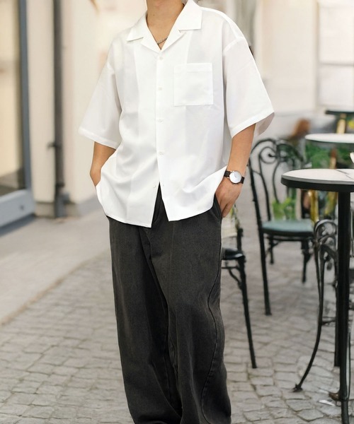 Burner（バーナー）の「【GROOVY STORE】オープンカラー ワイドシャツ 無地 ストライプ（シャツ/ブラウス・メンズ・ホワイト/ブラック×グレー/ブルー系その他/ホワイト×ブラック/ブラック/チャコールグレー/グレイッシュブルー・M/L）」の14枚目の写真