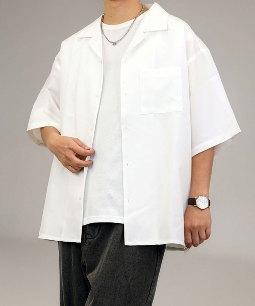 Burner（バーナー）の「【GROOVY STORE】オープンカラー ワイドシャツ 無地 ストライプ（シャツ/ブラウス・メンズ・ホワイト/ブラック×グレー/ブルー系その他/ホワイト×ブラック/ブラック/チャコールグレー/グレイッシュブルー・M/L）」の8枚目の写真