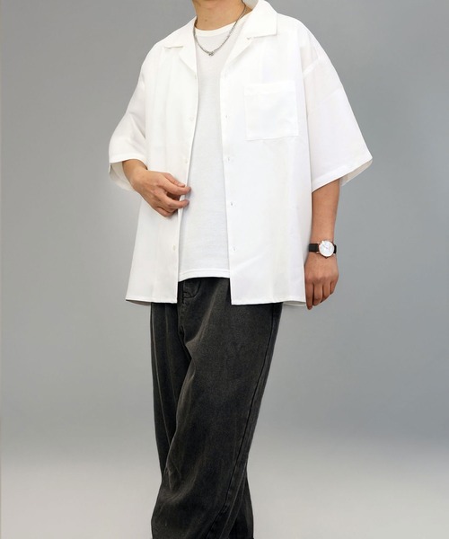 Burner（バーナー）の「【GROOVY STORE】オープンカラー ワイドシャツ 無地 ストライプ（シャツ/ブラウス・メンズ・ホワイト/ブラック×グレー/ブルー系その他/ホワイト×ブラック/ブラック/チャコールグレー/グレイッシュブルー・M/L）」の11枚目の写真