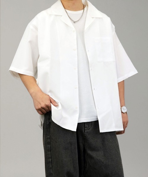 Burner（バーナー）の「【GROOVY STORE】オープンカラー ワイドシャツ 無地 ストライプ（シャツ/ブラウス・メンズ・ホワイト/ブラック×グレー/ブルー系その他/ホワイト×ブラック/ブラック/チャコールグレー/グレイッシュブルー・M/L）」の9枚目の写真