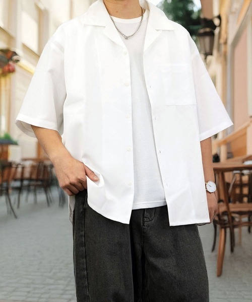 Burner（バーナー）の「【GROOVY STORE】オープンカラー ワイドシャツ 無地 ストライプ（シャツ/ブラウス・メンズ・ホワイト/ブラック×グレー/ブルー系その他/ホワイト×ブラック/ブラック/チャコールグレー/グレイッシュブルー・M/L）」の13枚目の写真