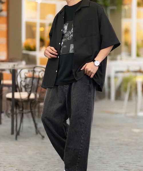 Burner（バーナー）の「【GROOVY STORE】オープンカラー ワイドシャツ 無地 ストライプ（シャツ/ブラウス・メンズ・ホワイト/ブラック×グレー/ブルー系その他/ホワイト×ブラック/ブラック/チャコールグレー/グレイッシュブルー・M/L）」の18枚目の写真