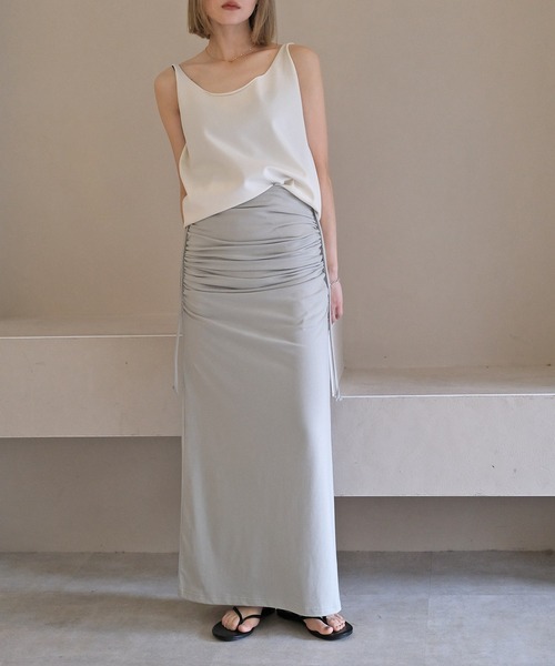 AKTE（アクテ）の「サイドギャザー2WAYカットソースカート（スカート・レディース・ブラック/セージグリーン・1/2）」の22枚目の写真