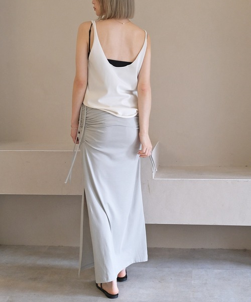 AKTE（アクテ）の「サイドギャザー2WAYカットソースカート（スカート・レディース・ブラック/セージグリーン・1/2）」の21枚目の写真